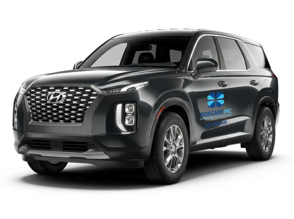 RIDECARE Inc. medical transport vehicle parked on a St. Cloud residential street